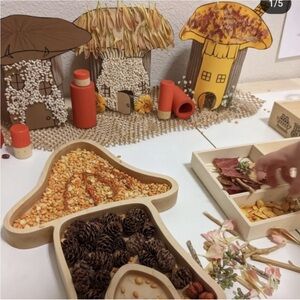 Little forest village mushroom house sensory/ tinker tray